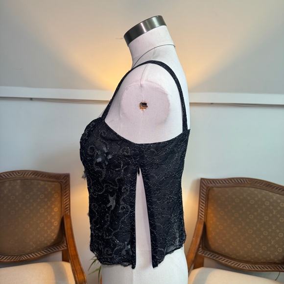 Vintage 90s 00s Black Lace Gothic Fairy Grunge Embellished Cami Tank Top - Picture 4 of 11